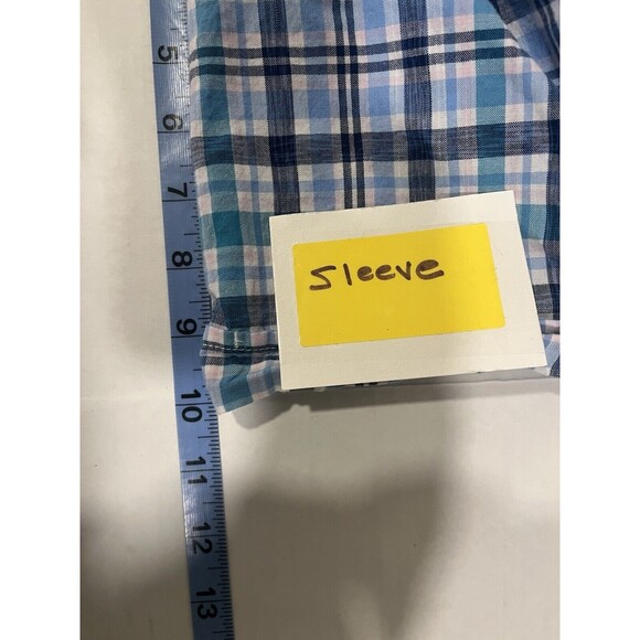 Izod Saltwater Short Sleeve Button Up Shirt Mens XXL Blue White Plaid Cotton - Picture 7 of 11